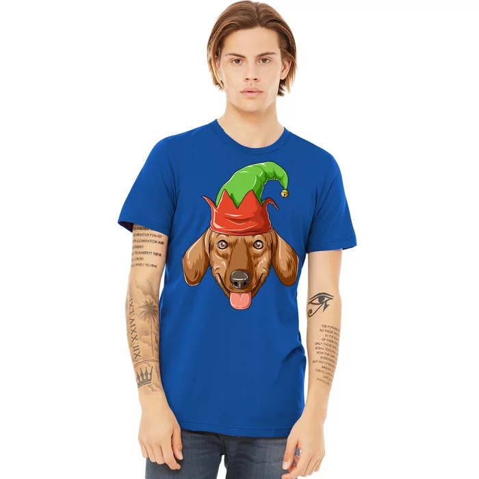 Dachshund Elf Hat Christmas Dachshund Gift Premium T-Shirt