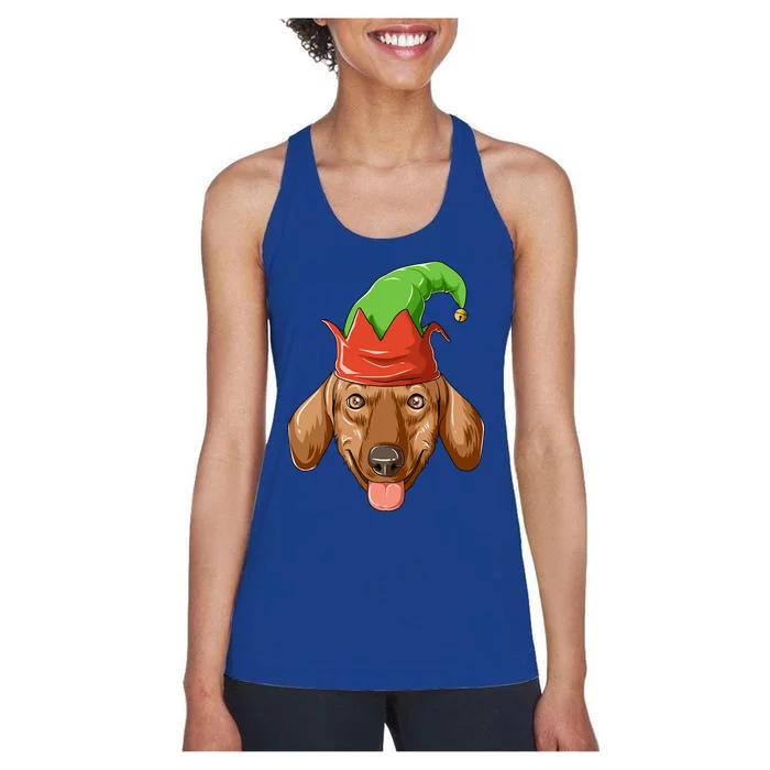 Dachshund Elf Hat Christmas Dachshund Gift Women's Racerback Tank