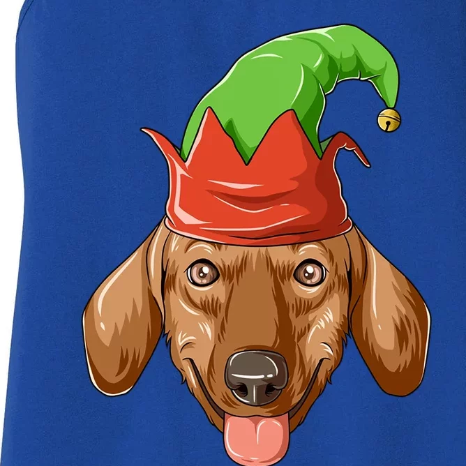 Dachshund Elf Hat Christmas Dachshund Gift Women's Racerback Tank