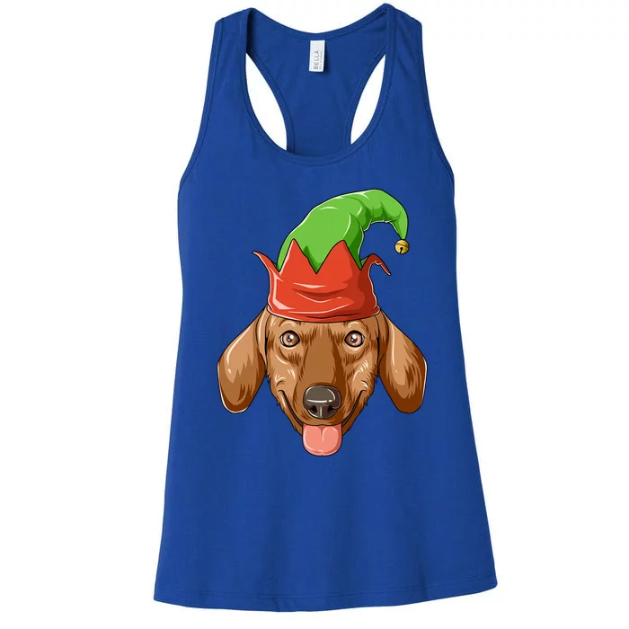 Dachshund Elf Hat Christmas Dachshund Gift Women's Racerback Tank