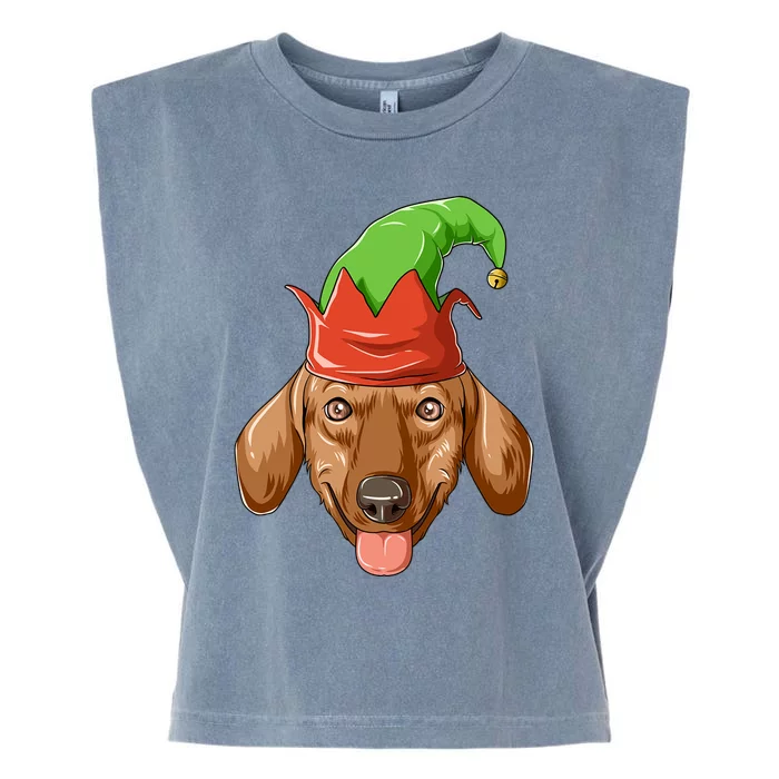 Dachshund Elf Hat Christmas Dachshund Gift Garment-Dyed Women's Muscle Tee