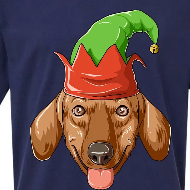 Dachshund Elf Hat Christmas Dachshund Gift Sueded Cloud Jersey T-Shirt