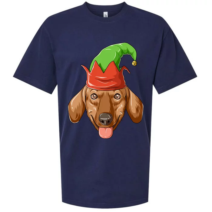 Dachshund Elf Hat Christmas Dachshund Gift Sueded Cloud Jersey T-Shirt