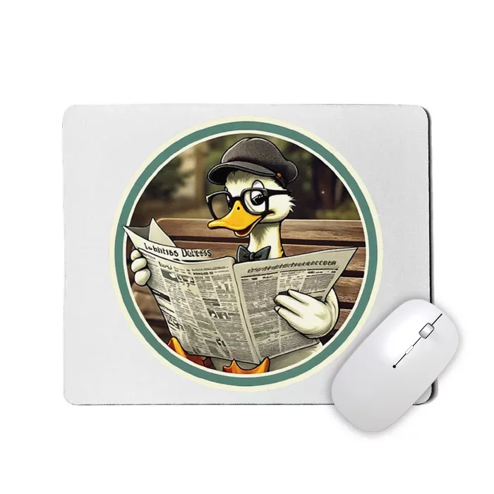 Duck Engrossed In Reading A Large Newspaper.Lover Duck Mousepad