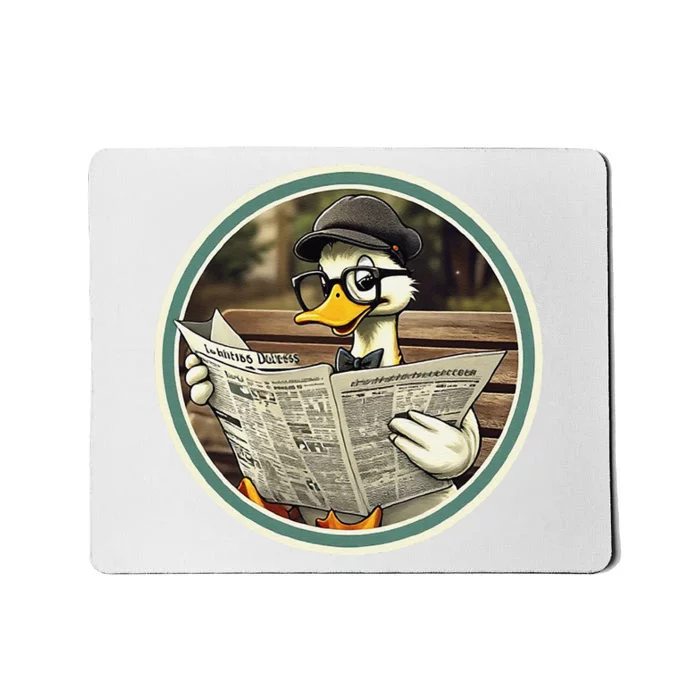 Duck Engrossed In Reading A Large Newspaper.Lover Duck Mousepad