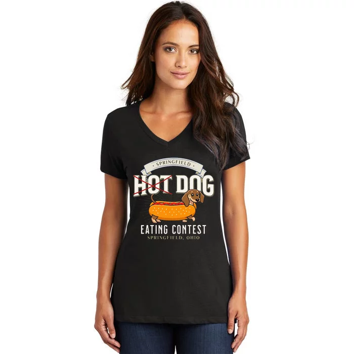 Dog Eating In Springfield Ohio Springfield Dog Cat Eating Women's V-Neck T-Shirt