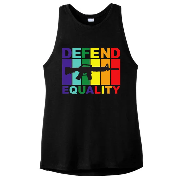 Defend Equality Lgbt Gay Flag Assault Rifle Ladies Tri-Blend Wicking Tank