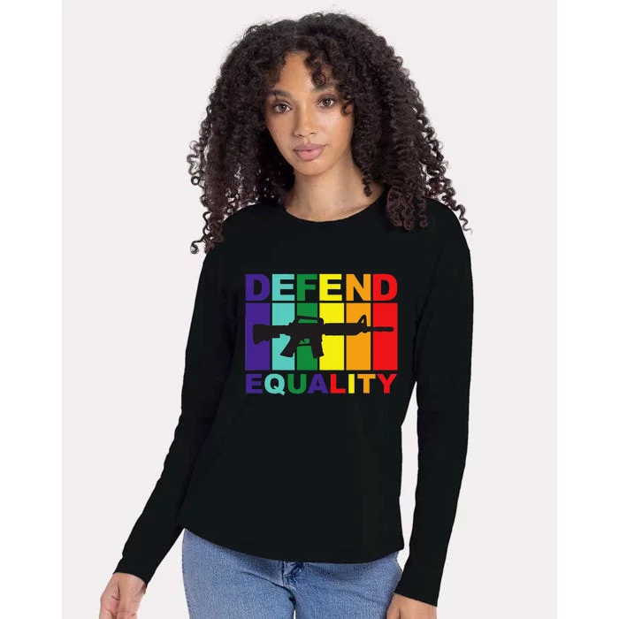 Defend Equality Lgbt Gay Flag Assault Rifle Womens Cotton Relaxed Long Sleeve T-Shirt