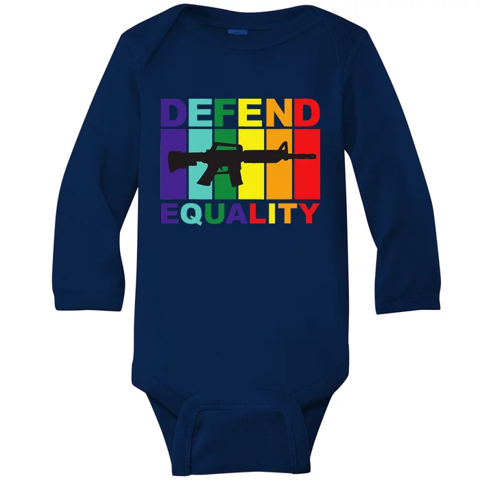 Defend Equality Lgbt Gay Flag Assault Rifle Baby Long Sleeve Bodysuit