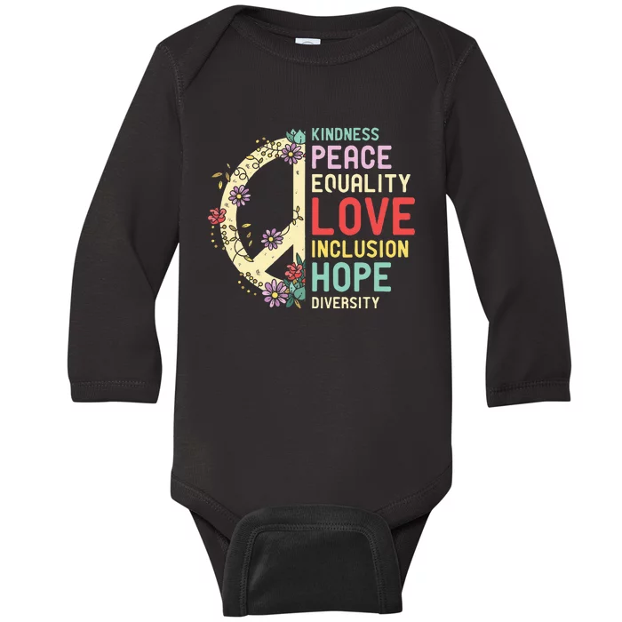 Diversity Equality Love Peace Human Rights Social Justice Baby Long Sleeve Bodysuit