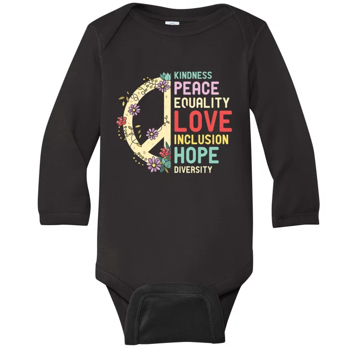 Diversity Equality Love Peace Human Rights Social Justice Baby Long Sleeve Bodysuit