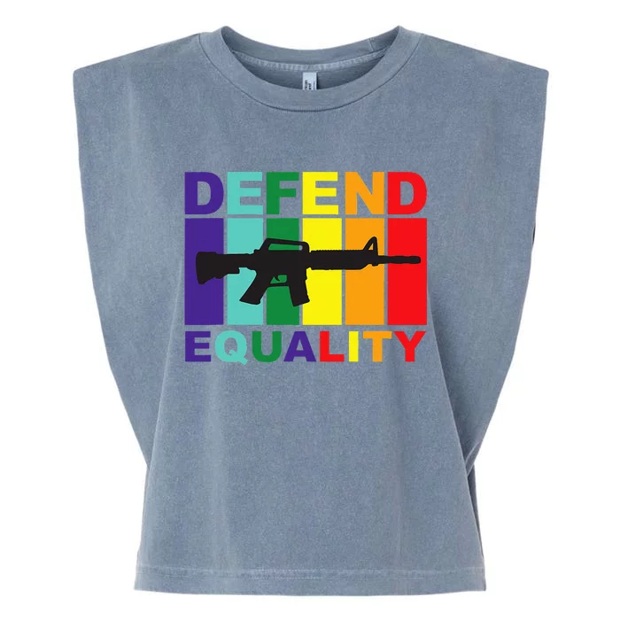 Defend Equality LGBT Gay Flag Assault Rifle Garment-Dyed Women's Muscle Tee