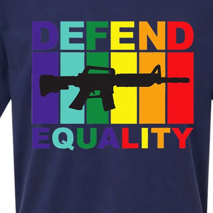 Defend Equality LGBT Gay Flag Assault Rifle Sueded Cloud Jersey T-Shirt