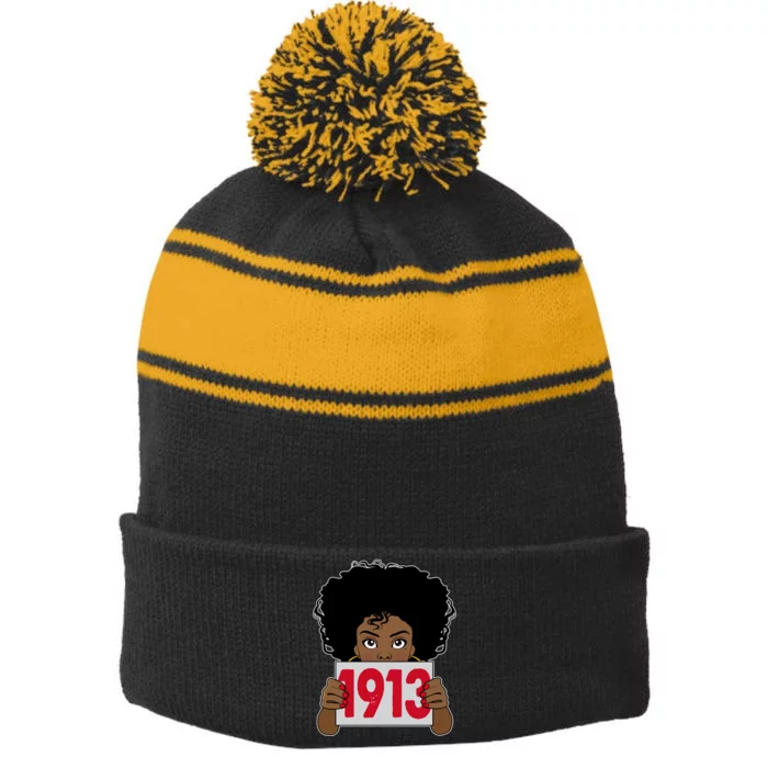 Delta 1913 Sorority Sigma Black African American Stripe Pom Pom Beanie