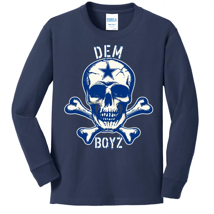 DEM BOYZ Dallas Skull Crossbones Star Texas Fan Pride Kids Long Sleeve Shirt