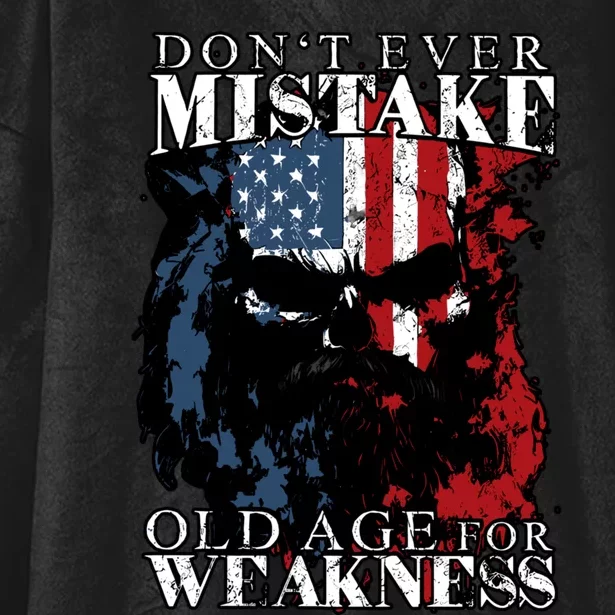 Dont Ever Mistake Old Age For Weakness Skull American Flag Hooded Wearable Blanket