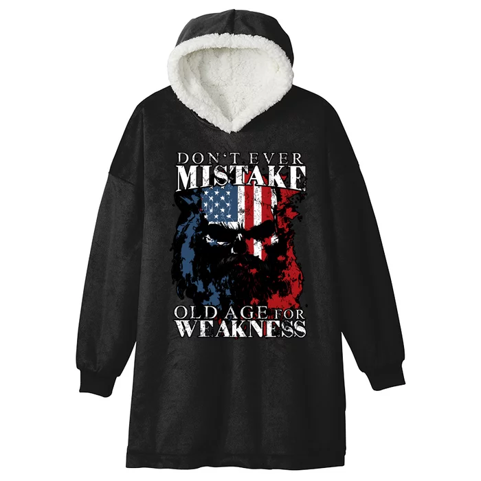 Dont Ever Mistake Old Age For Weakness Skull American Flag Hooded Wearable Blanket