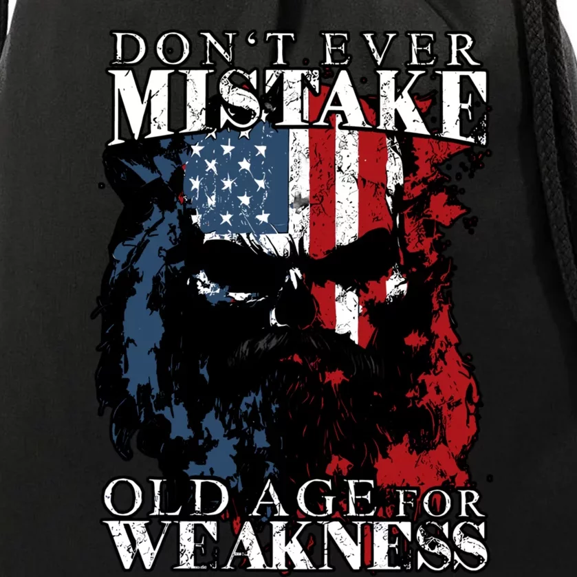 Dont Ever Mistake Old Age For Weakness Skull American Flag Drawstring Bag