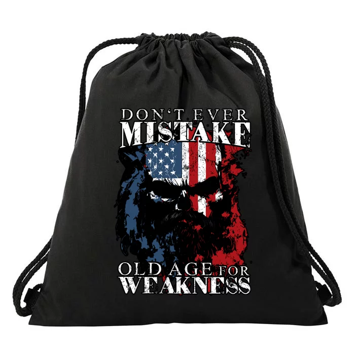 Dont Ever Mistake Old Age For Weakness Skull American Flag Drawstring Bag