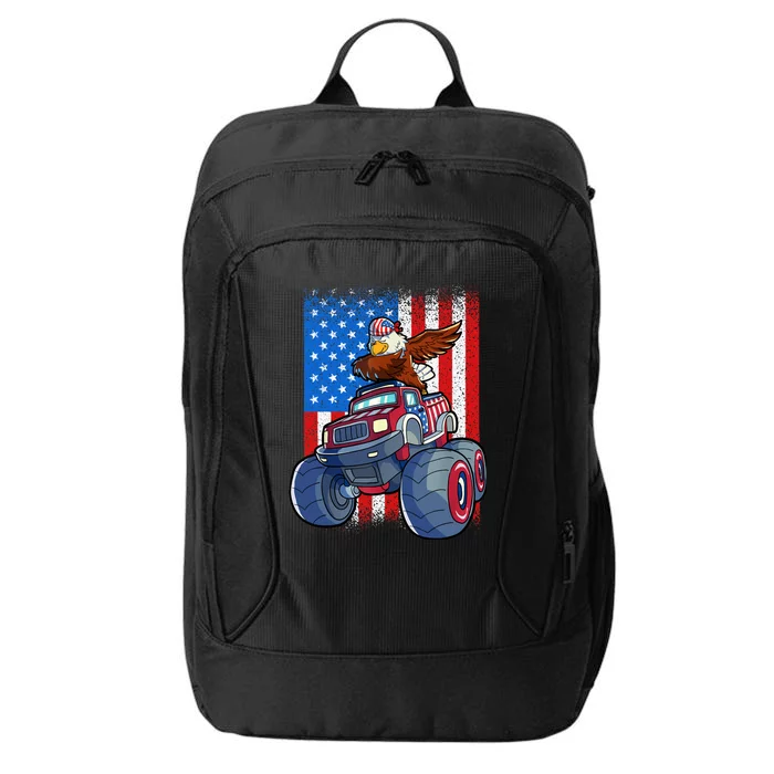 Dabbing Eagle Monster Truck 4th Of July Boy American Flag City Backpack