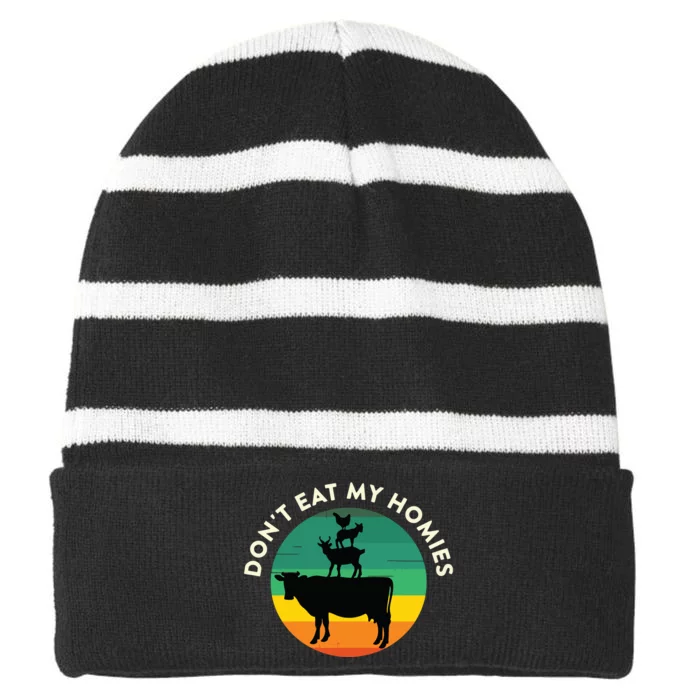 Dont Eat My Homies Vegan Vegetarian Quote Saying Meme Striped Beanie with Solid Band