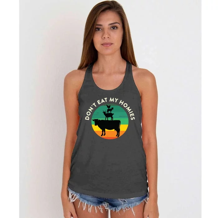 Dont Eat My Homies Vegan Vegetarian Quote Saying Meme Women's Knotted Racerback Tank