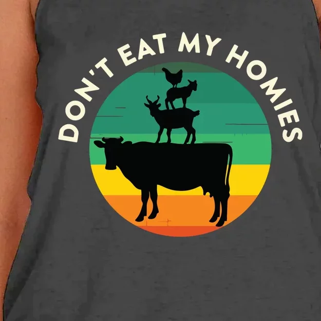 Dont Eat My Homies Vegan Vegetarian Quote Saying Meme Women's Knotted Racerback Tank