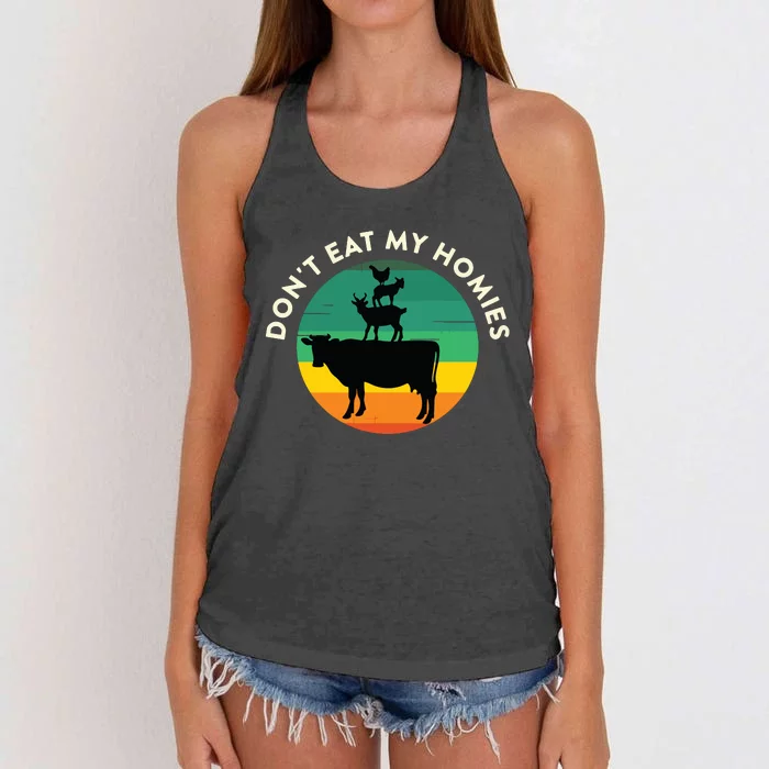 Dont Eat My Homies Vegan Vegetarian Quote Saying Meme Women's Knotted Racerback Tank