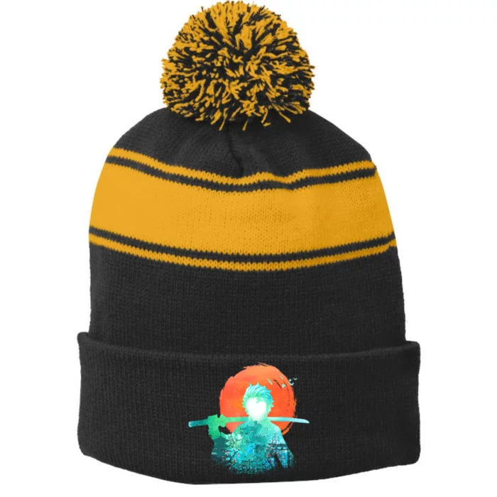 Tanjiro Breath Of Water Stripe Pom Pom Beanie