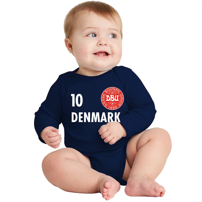 Denmark Danish Soccer No 10 DBU Logo Baby Long Sleeve Bodysuit