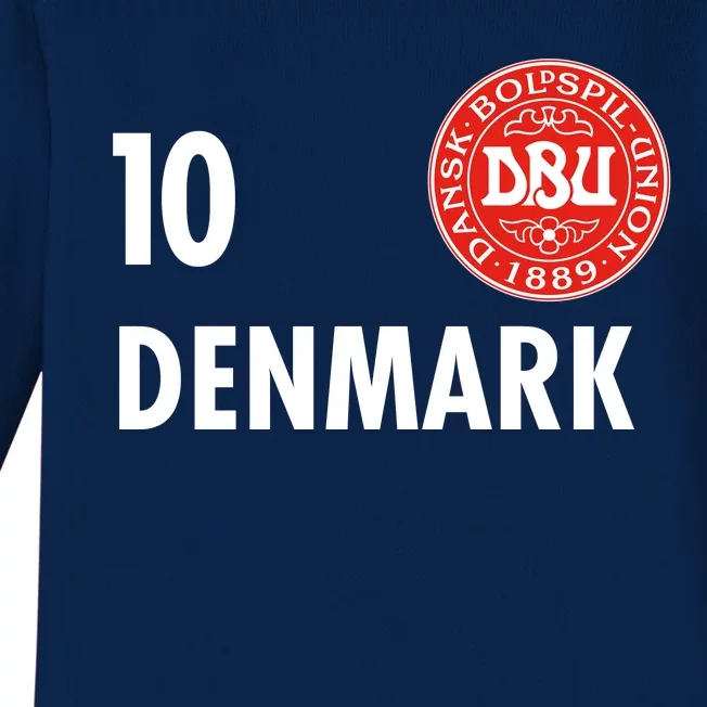 Denmark Danish Soccer No 10 DBU Logo Baby Long Sleeve Bodysuit