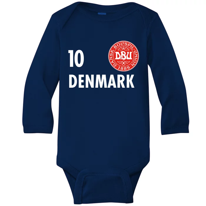 Denmark Danish Soccer No 10 DBU Logo Baby Long Sleeve Bodysuit