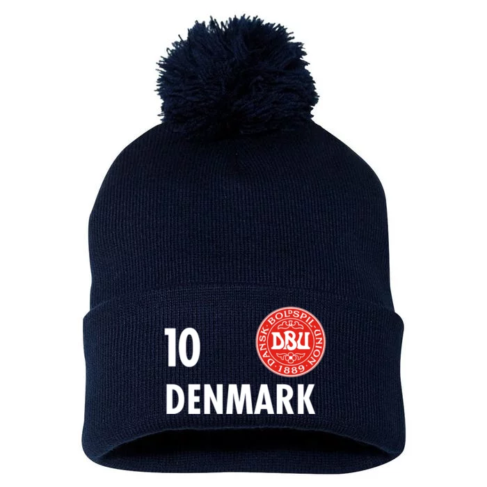 Denmark Danish Soccer No 10 DBU Logo Pom Pom 12in Knit Beanie