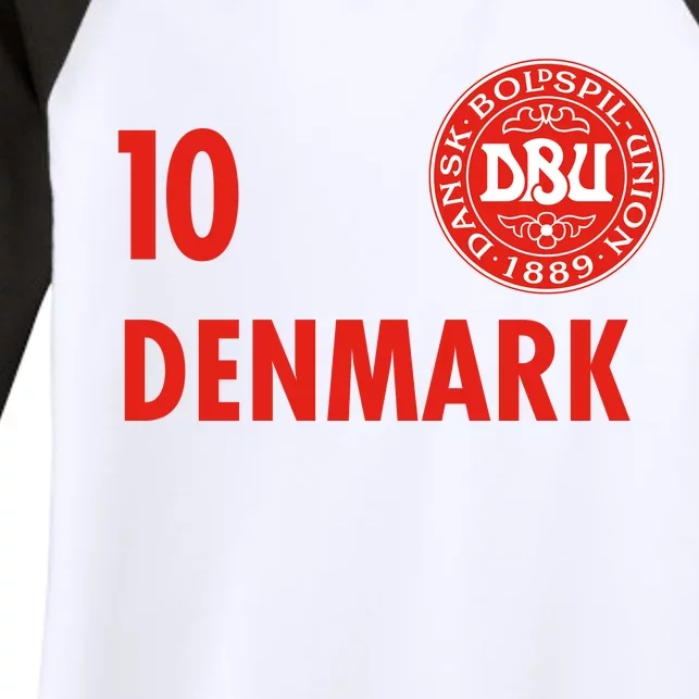 Denmark Danish Soccer No 10 DBU Logo Women's Tri-Blend 3/4-Sleeve Raglan Shirt