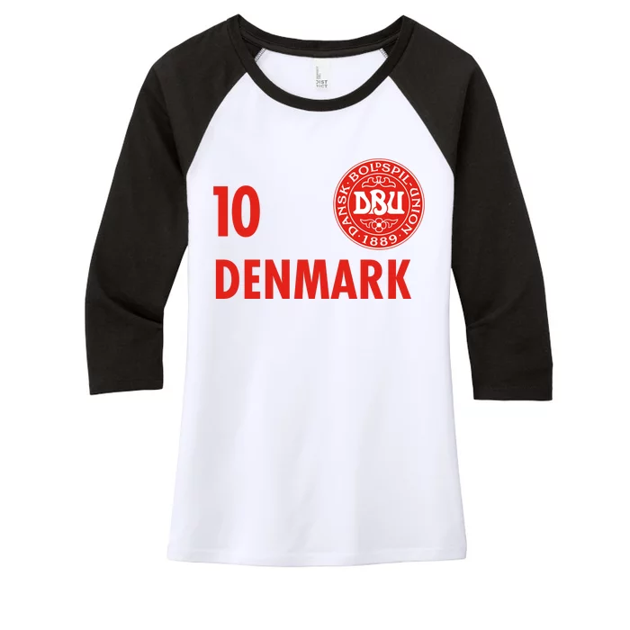 Denmark Danish Soccer No 10 DBU Logo Women's Tri-Blend 3/4-Sleeve Raglan Shirt