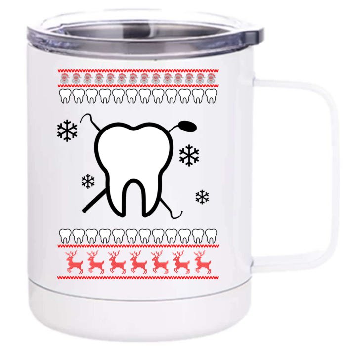 Dentist Ugly Christmas Sweater Front & Back 12oz Stainless Steel Tumbler Cup