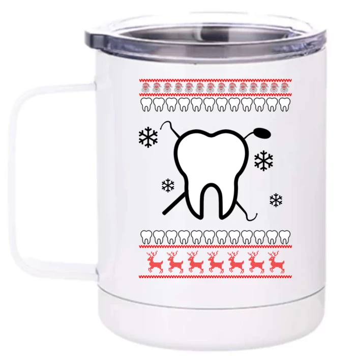 Dentist Ugly Christmas Sweater Front & Back 12oz Stainless Steel Tumbler Cup