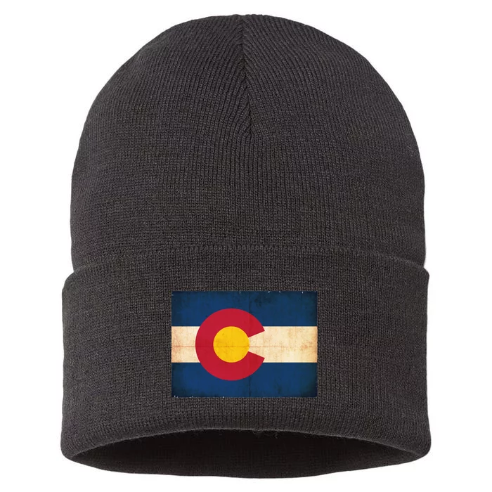 Denver Flag Grunge Colorado Sustainable Knit Beanie