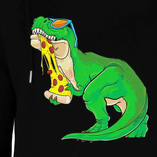 dinosaur eating pizza pizzasaurus t rex Womens Funnel Neck Pullover Hood