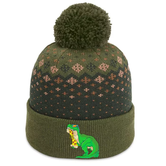 dinosaur eating pizza pizzasaurus t rex The Baniff Cuffed Pom Beanie