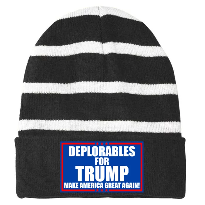 Deplorables For Trump Make America Great Again Striped Beanie with Solid Band