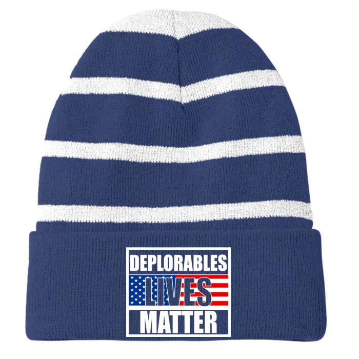 Deplorables Lives Matter USA Vote Trump 2020 Striped Beanie with Solid Band