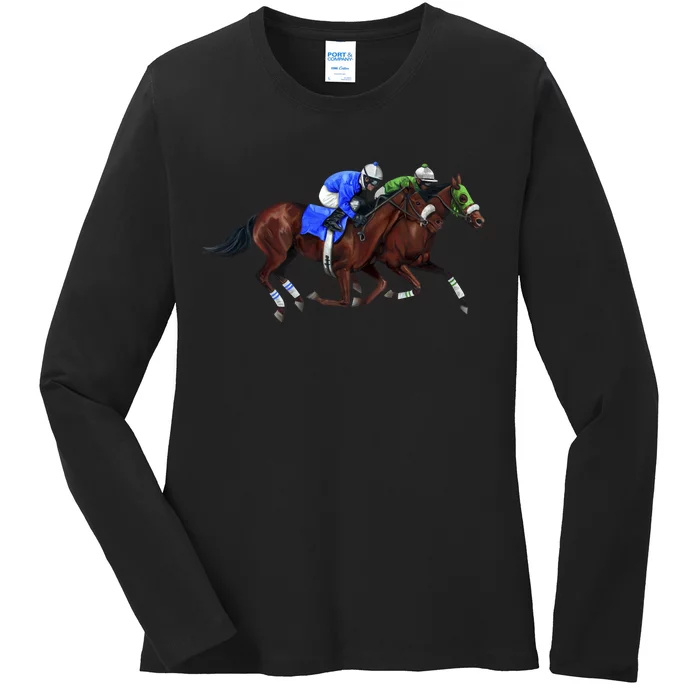 Derby Horse Racing Ladies Long Sleeve Shirt