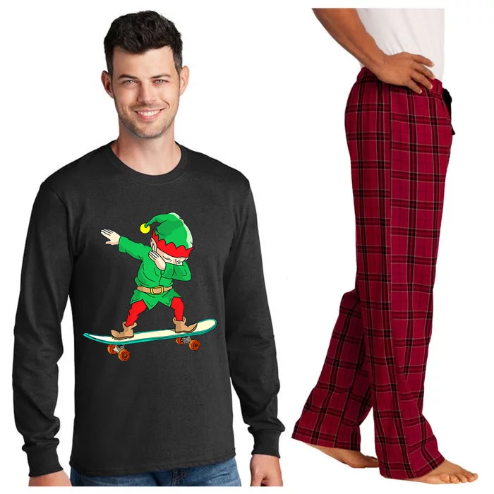 Dabbing Elf Skateboarding Boys Skateboarder Christmas Long Sleeve Pajama Set