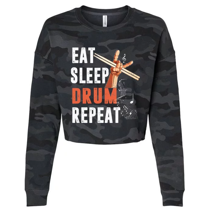 Drummer Eat Sleep Drum Repeat Drum Kit Musician Gifts Cropped Pullover Crew