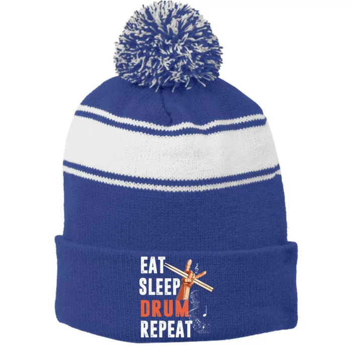 Drummer Eat Sleep Drum Repeat Drum Kit Musician Gifts Stripe Pom Pom Beanie