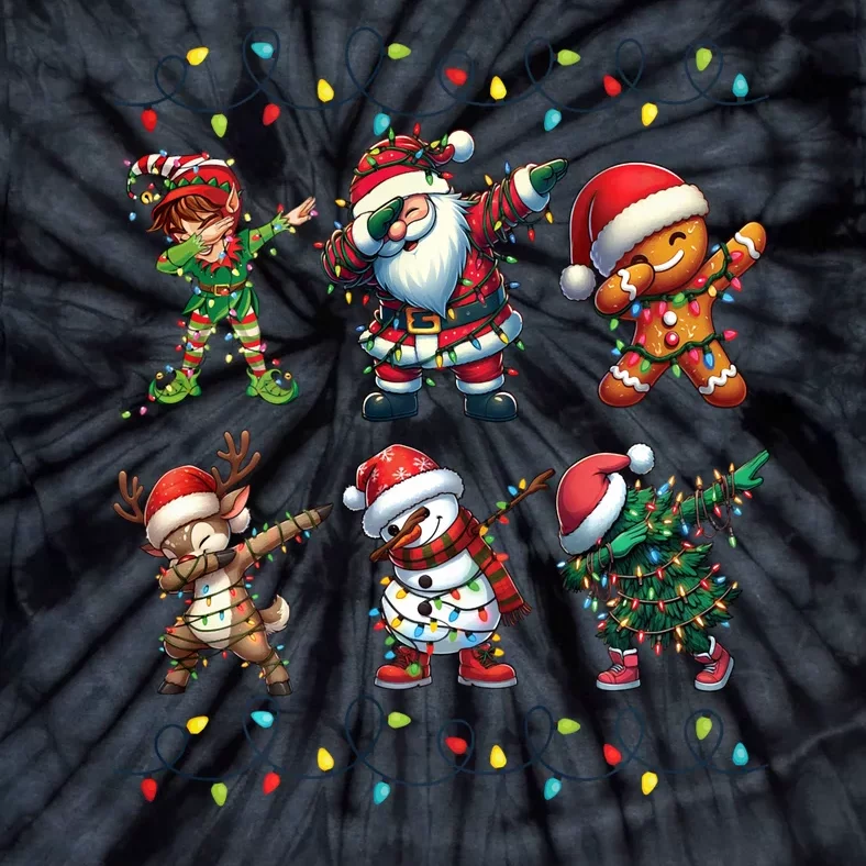 Dabbing Elf Santa Claus Friends Xmas Party Family Matching Tie-Dye T-Shirt