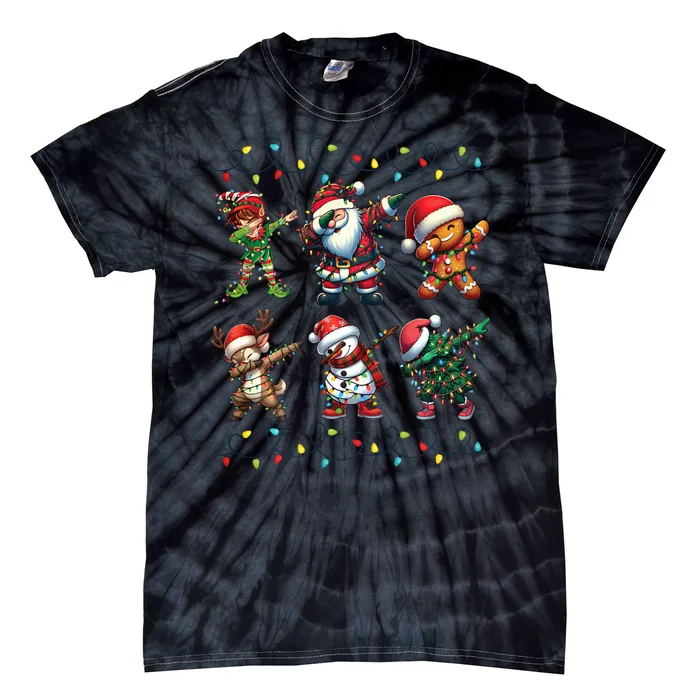 Dabbing Elf Santa Claus Friends Xmas Party Family Matching Tie-Dye T-Shirt