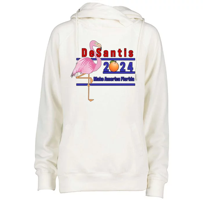 DeSantis 2024 Make America Florida Flamingo Womens Funnel Neck Pullover Hood