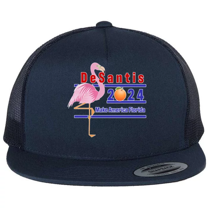 DeSantis 2024 Make America Florida Flamingo Flat Bill Trucker Hat